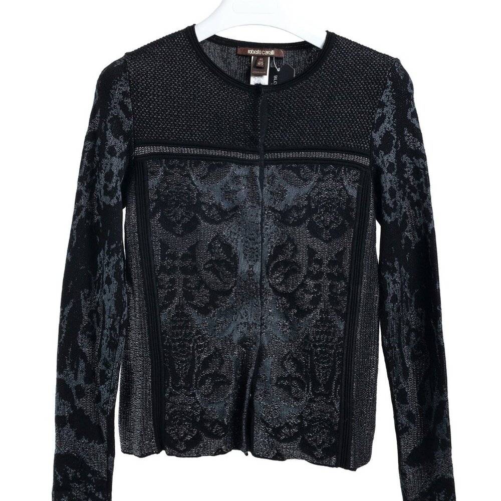 Roberto Cavalli Black Metallic Knit Cardigan